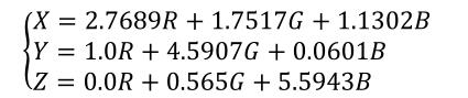 RGB空間對(duì)應(yīng)到XYZ空間的表達(dá)式