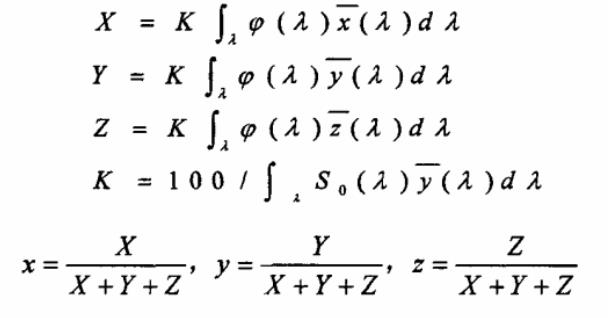 顏色三刺激值和色度坐標計算公式